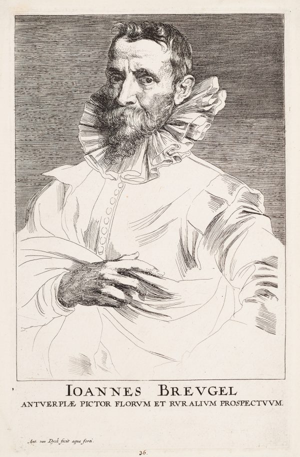 Portrait of a man with a moustache and beard. His clothes are sketched in with more attention on the ruffled collar, whereas the head and hands are fully rendered.