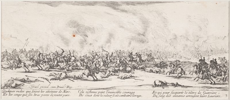 Les Grandes Misиres depict the destruction unleashed on civilians during the Thirty Years' War; The Battle