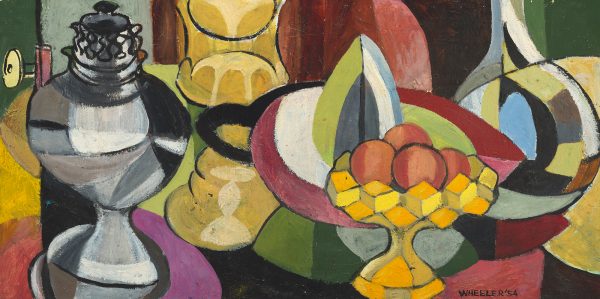 A colorful slightly abstracted still life.