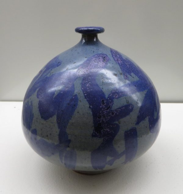 Small bottle with small neck, cobalt reduction glaze