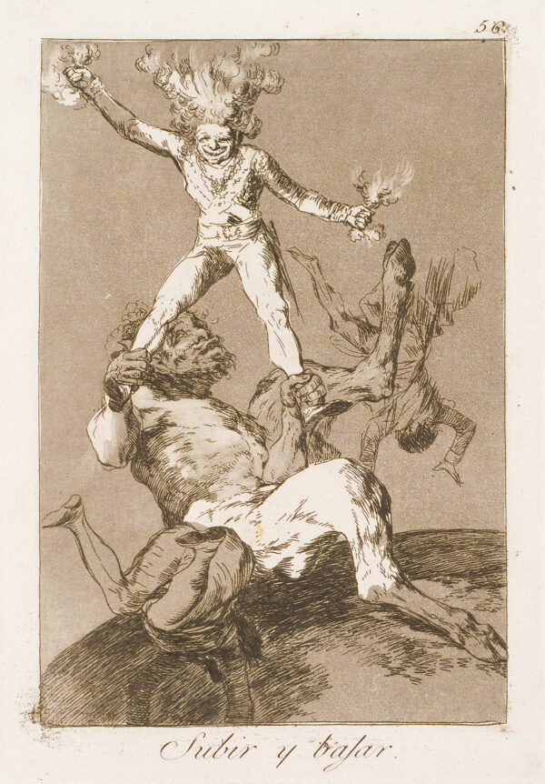A small figure fights a large man with hooves.