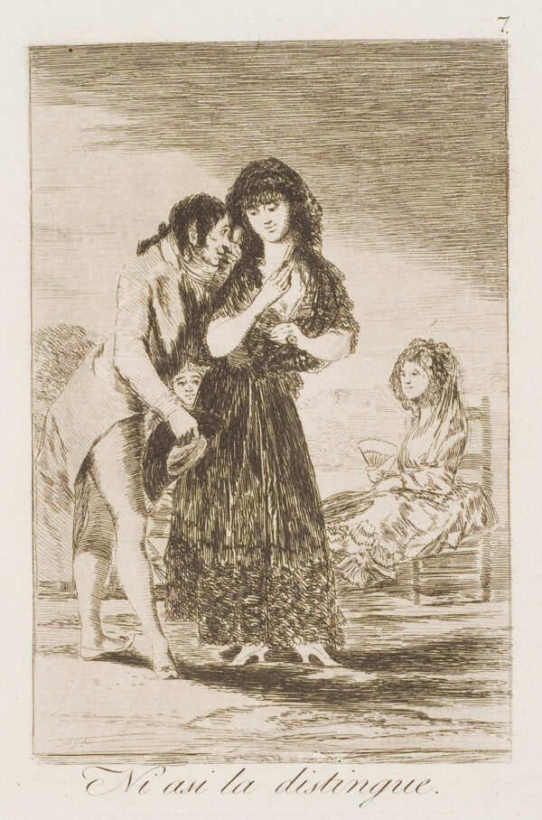 A seated woman watches a couple