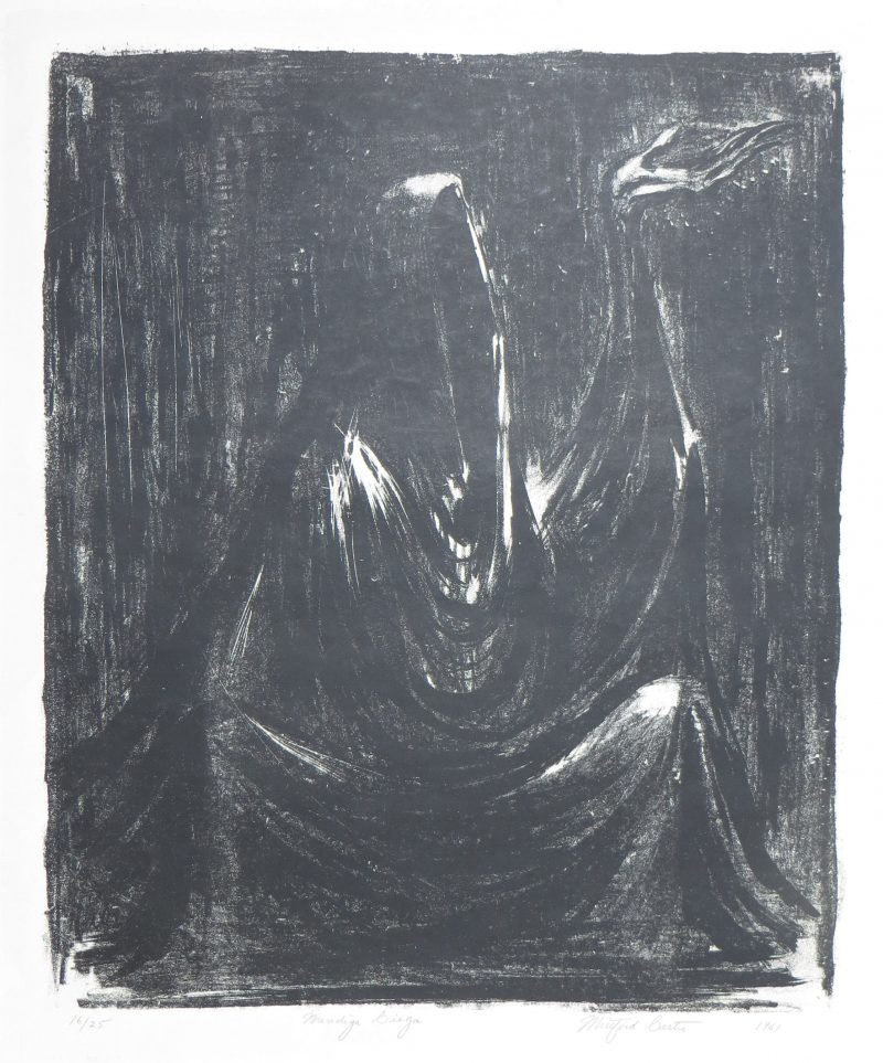 A hooded figure proper left hand raised in a beggar position