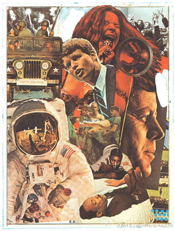 A montage of scenes from 1970 including the spacewalk, John F. and Robert Kennedy, Janis Joplin among other images.