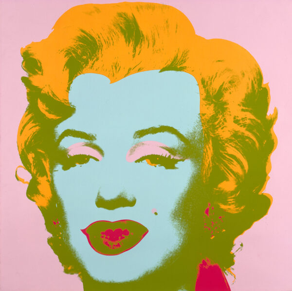 A portrait of Marilyn Monroe in turquoise, orange, green and pink.