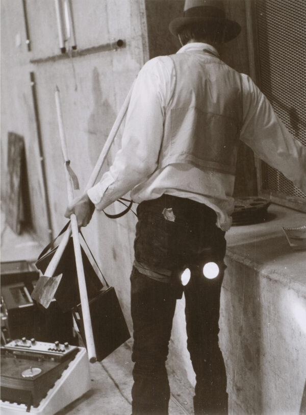 Joseph Beuys, back view Still photograph from a performance piece which took place in Basel, Switzerland in 1971.