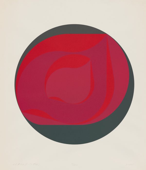 Circle abstraction with black and reds.