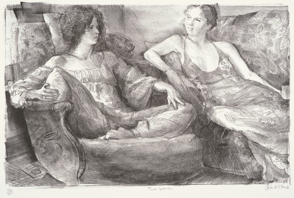 Two women, one reclining and the other with legs crosse