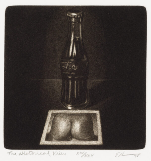 A Coca-Cola bottle above an image of naked buttocks.