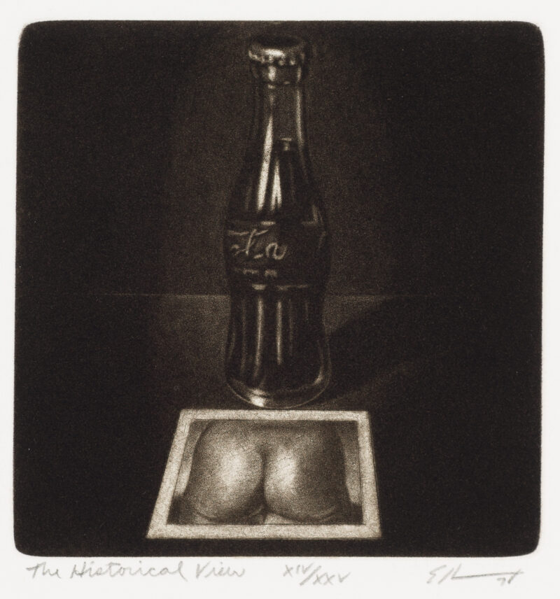 A Coca-Cola bottle above an image of naked buttocks.