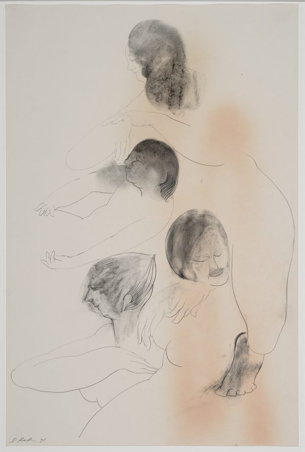 Contour drawing of four female nudes.
