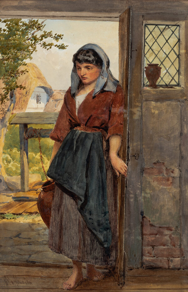 A woman stands in a doorway.