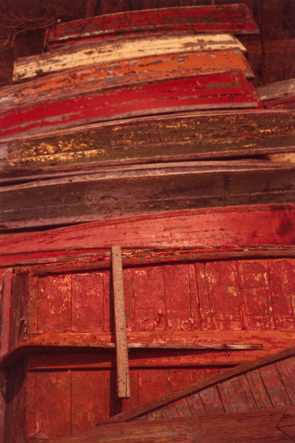 Close-up views of painted wood.