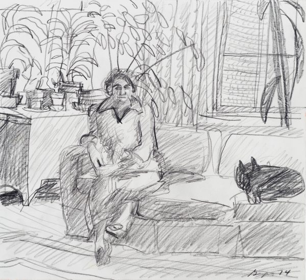 Woman Sitting on Sofa with Cat