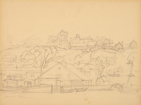 Sketch of a village viewed from the bay.