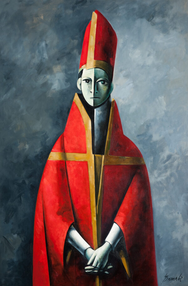 A cardinal in red cape and mitre.