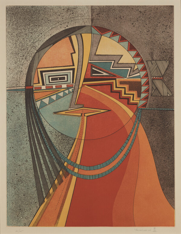 An abstracted Native American woman.