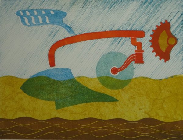 Semi-abstract rendition of a piece of farm machinery., 4/8