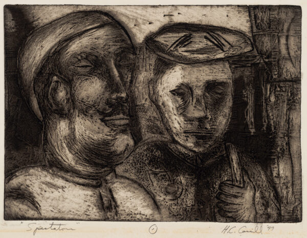 Head & shoulders view of a man and a woman in costume.