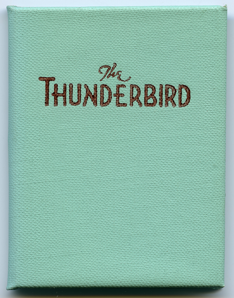 Hard-bound in turquoise blue. The use of a thunderbird image by American Indians symbolizing that thunderclouds were caused by giant birds, rain was believed to come from a huge lake carried on the bird’s back.