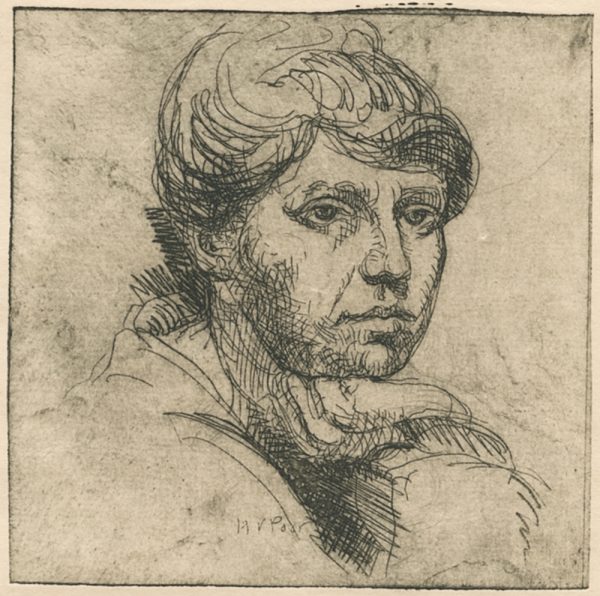 Portrait of a woman with her chin resting on her hand.