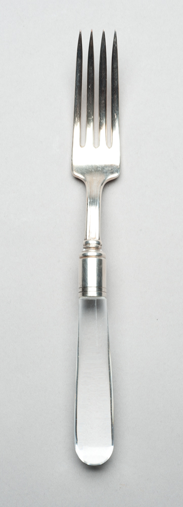 Shape 7478, A fork with glass handles and silver ferrule.