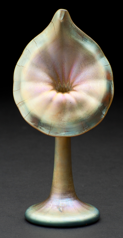 shape #130, a Jack in the Pulpit shape of gold iridescent glass