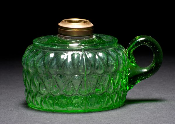 blown, lime green glass, two mold