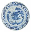 Plate in the Blue Willow pattern, hand painted