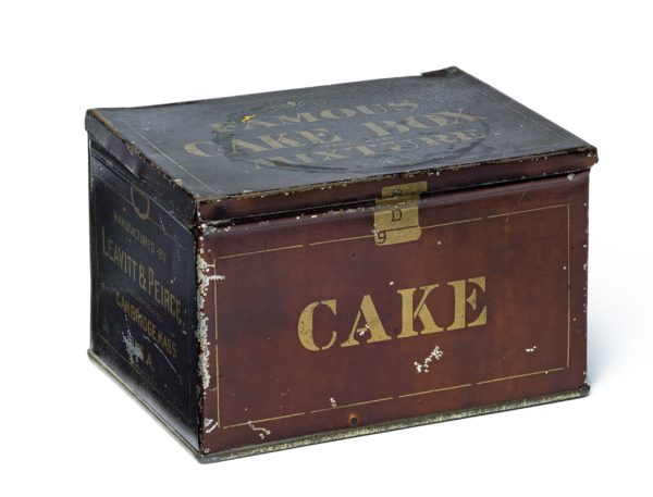 Black and gold tin box for tobacco made by Leavitt and Pierce (founded 1884 1316 Massachusetts Ave, Cambridge MA)