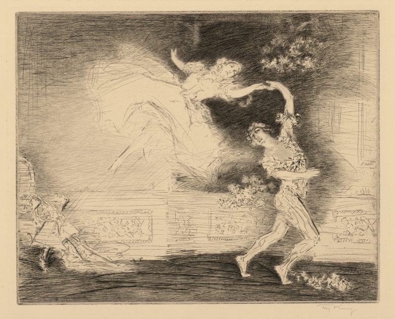 Le Spectre de la Rose is a 1911 ballet choreographed by Mikhail Fokin (with Vera Fokina.) The ballet showcased Nijinsky as the spirit of the rose given to a young girl. His exit featured a grand jeté out of the young girl's bedroom window, timed so the audience would last see him suspended in mid-air. The subject was taken from a poem by Théophile Gautier,