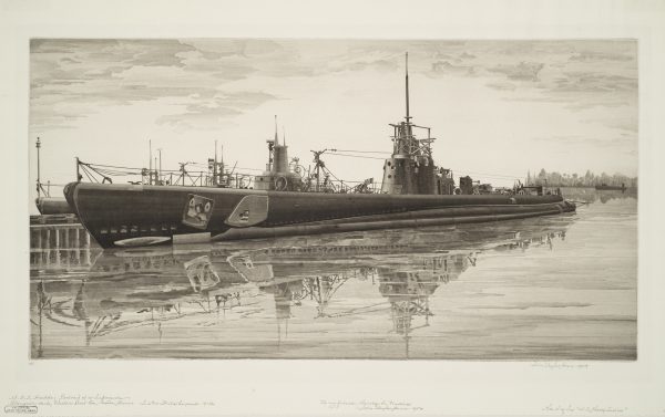 WWI, The U.S.S. Haddo submarine is at dock.