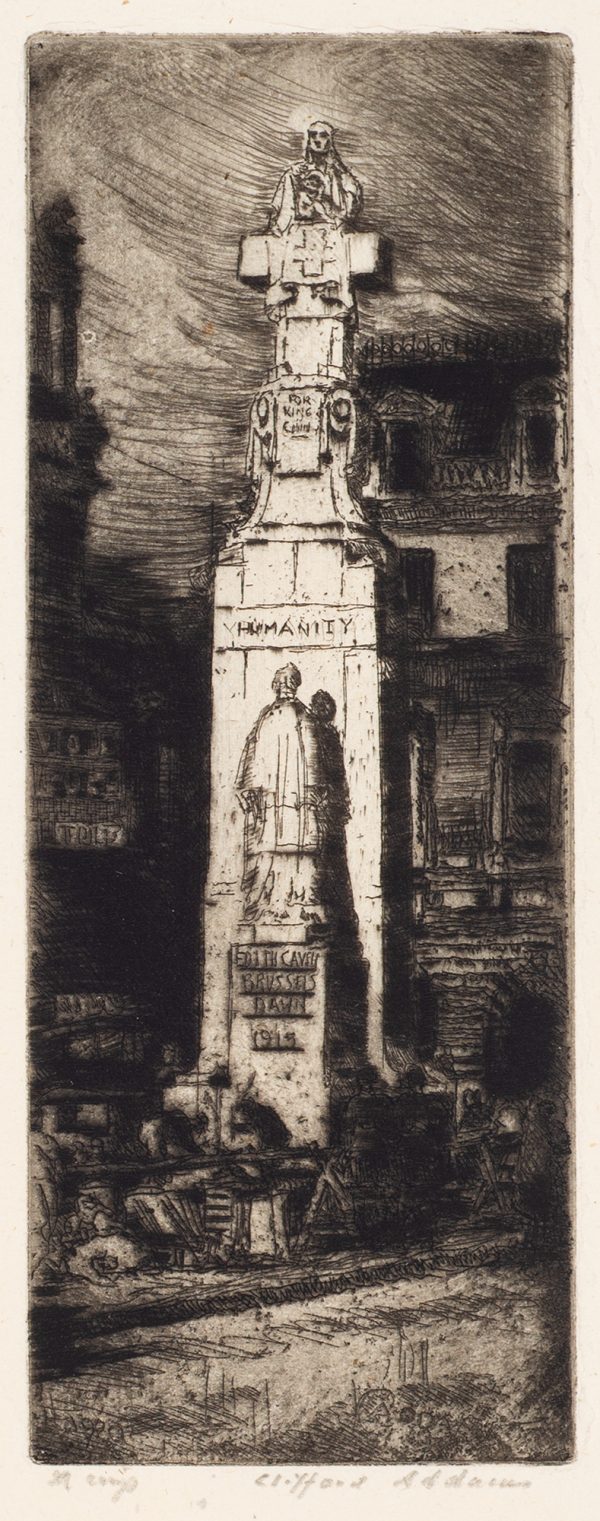 A drawing of the memorial to Cavell, a British nurse who assisted 200 Allied solders to escape from German-occupied Belgium. She was shot by the Germans, for treason on October 12, 1915.