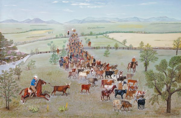A landscape representing a cattle drive on the Chisholm Trail