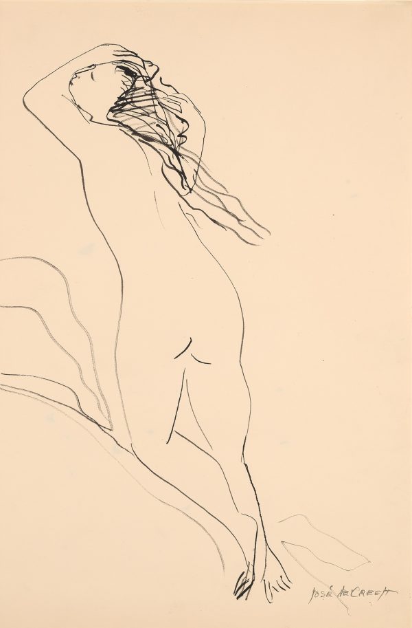 A female nude as seen from the back.