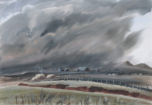 A farm at the horizon is threatened by a dust storm.