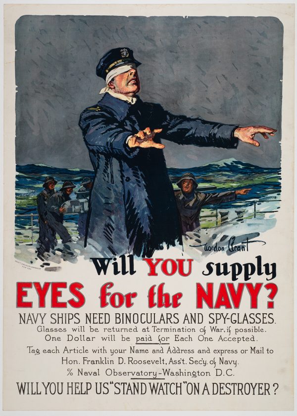 WWI, A poster to recruit civilians to donate binoculars to the war efforts.