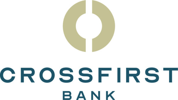 CrossFirst Bank logo with the words in blue and a circle graphic above the bank's name