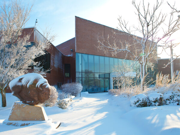 Exterior of the museum's entrance with snow on the ground