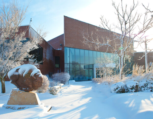 Exterior of the museum's entrance with snow on the ground