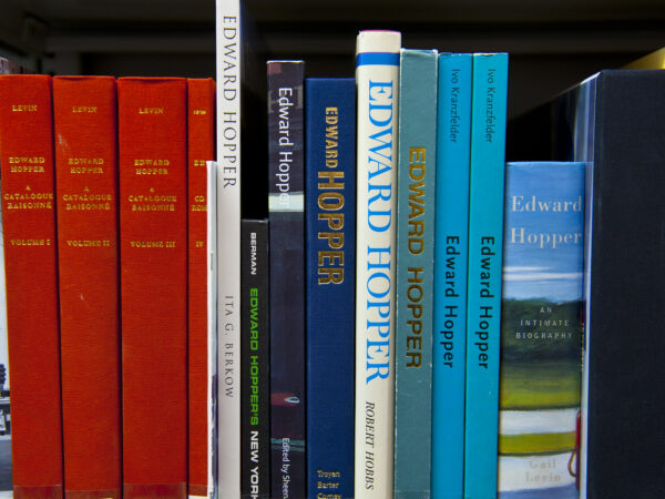 Books of different sizes and colors lined up on a library shelf