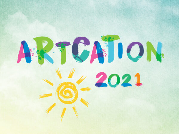 The word Artcation in a colorful, stylized font with a line drawing of the the sun and date 2021