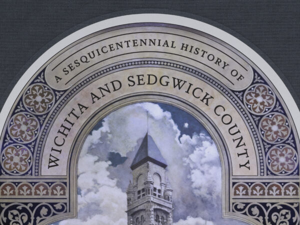 Partial image of book cover featuring architectural arches with text 