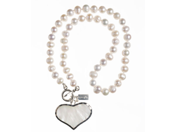 pearl necklace with a heart pendant