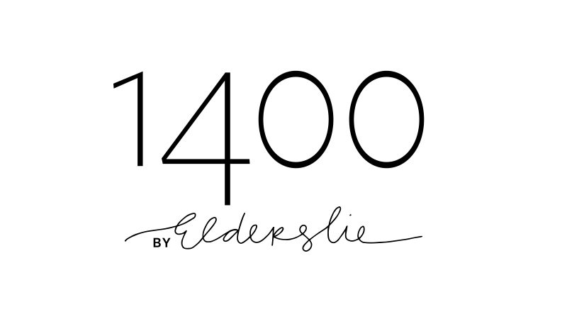 White background with the words 1400 by Elderslie added in the middle with 1400 and by in a sans-serif font and Elderslie in a cursive script font