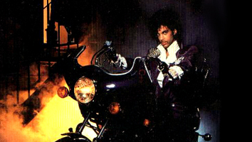 Movie poster for Purple Rain with Prince on a motorcycle