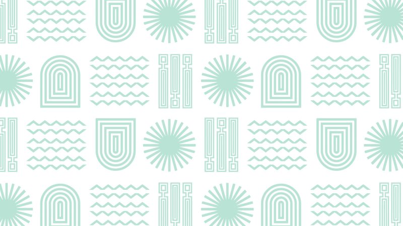 Green geometric designs on a white background