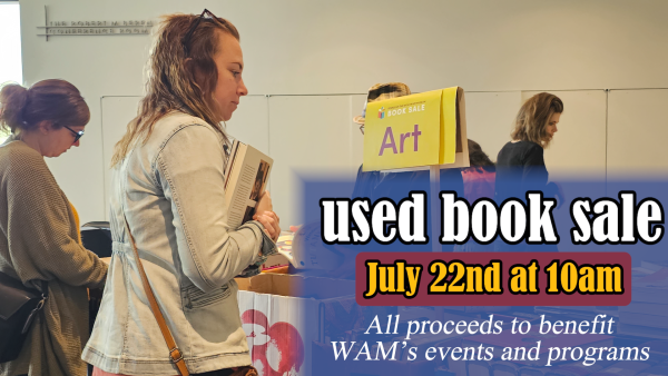 Graphic for Friends of WAM Mini-Book Sale. July 22