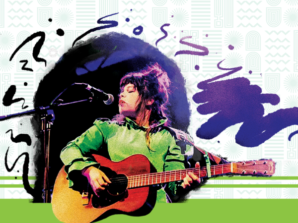 Graphic of Samantha Crain playing guitar for Clearly Indigenous Closing Party on August 26