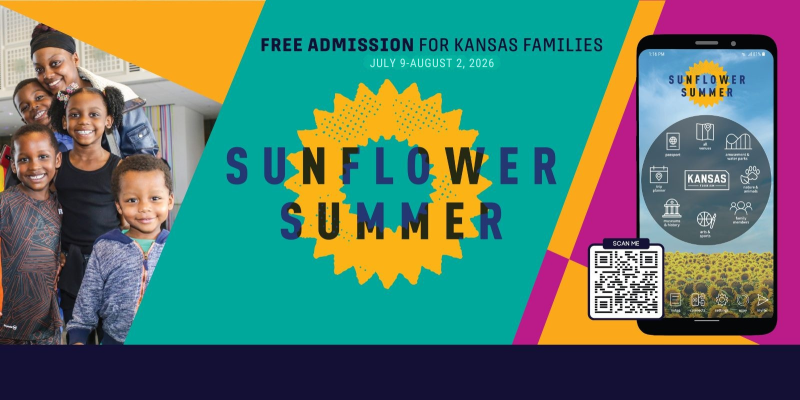 alt= Sunflower Summer Program, sunflower logo, image of phone, image of family
